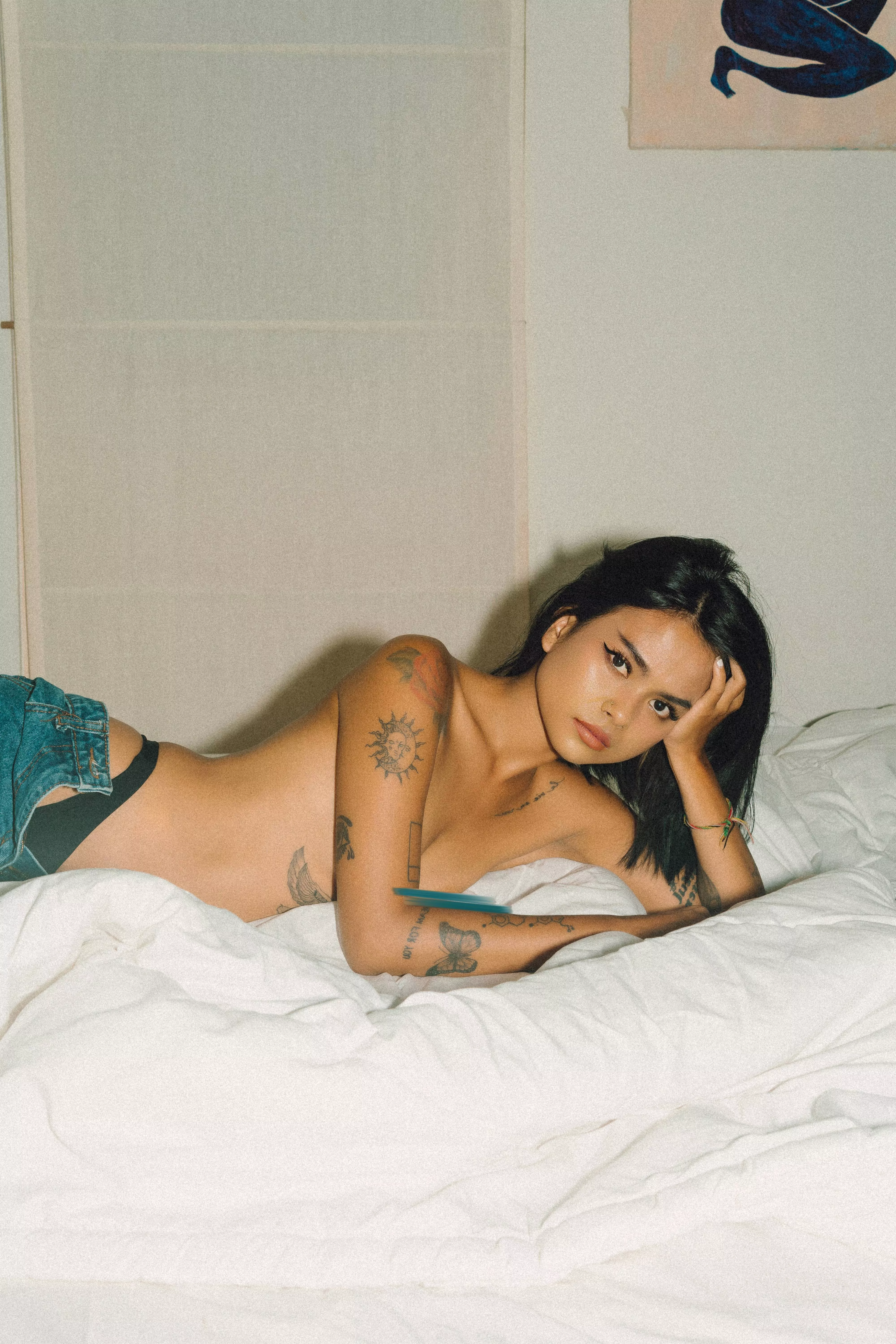 Laying here almost naked. Need someone to fully undress me