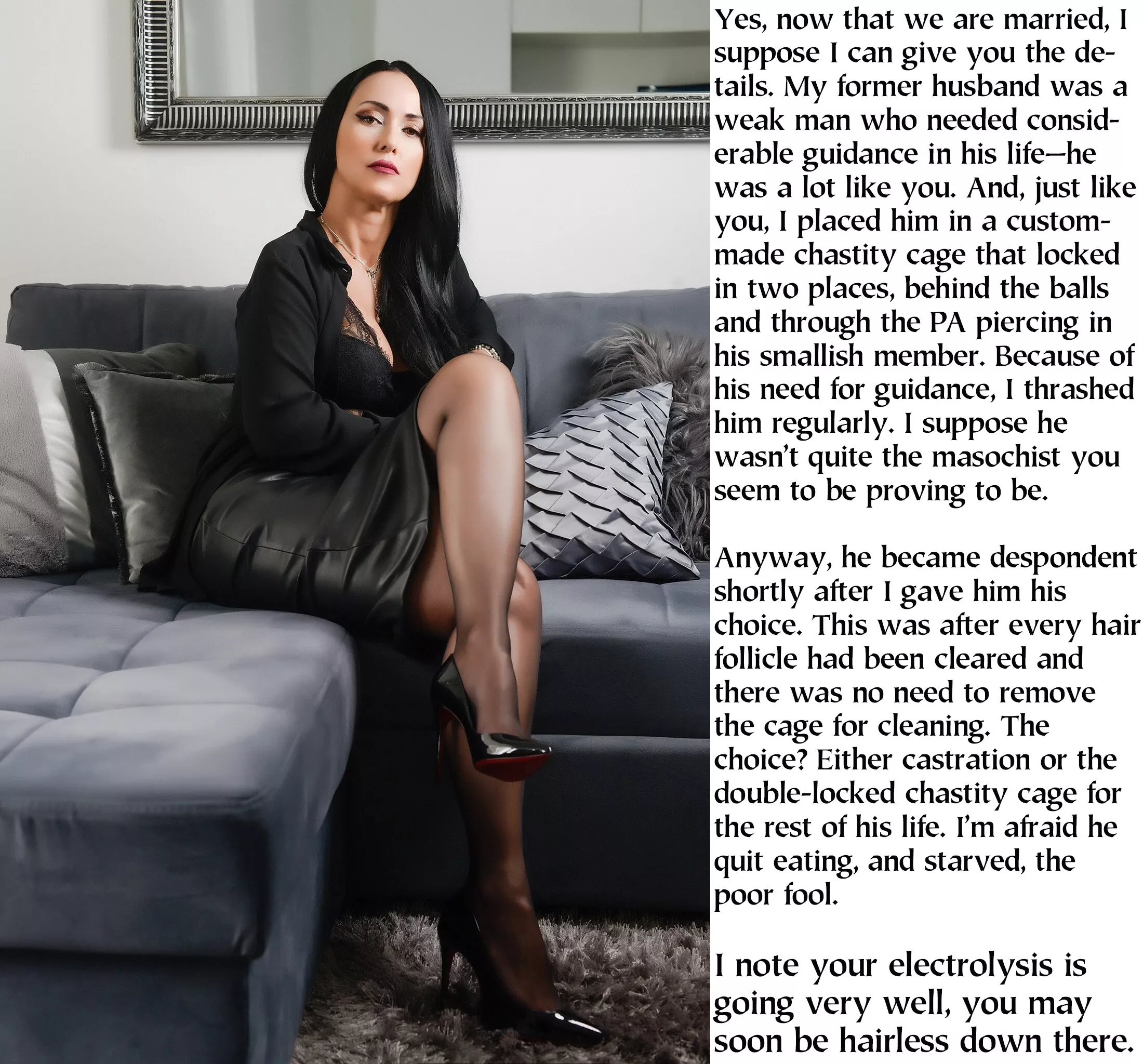 The former husband was very wealthy and had married a younger Woman. And so it is with you. She does seem to like wearing black…