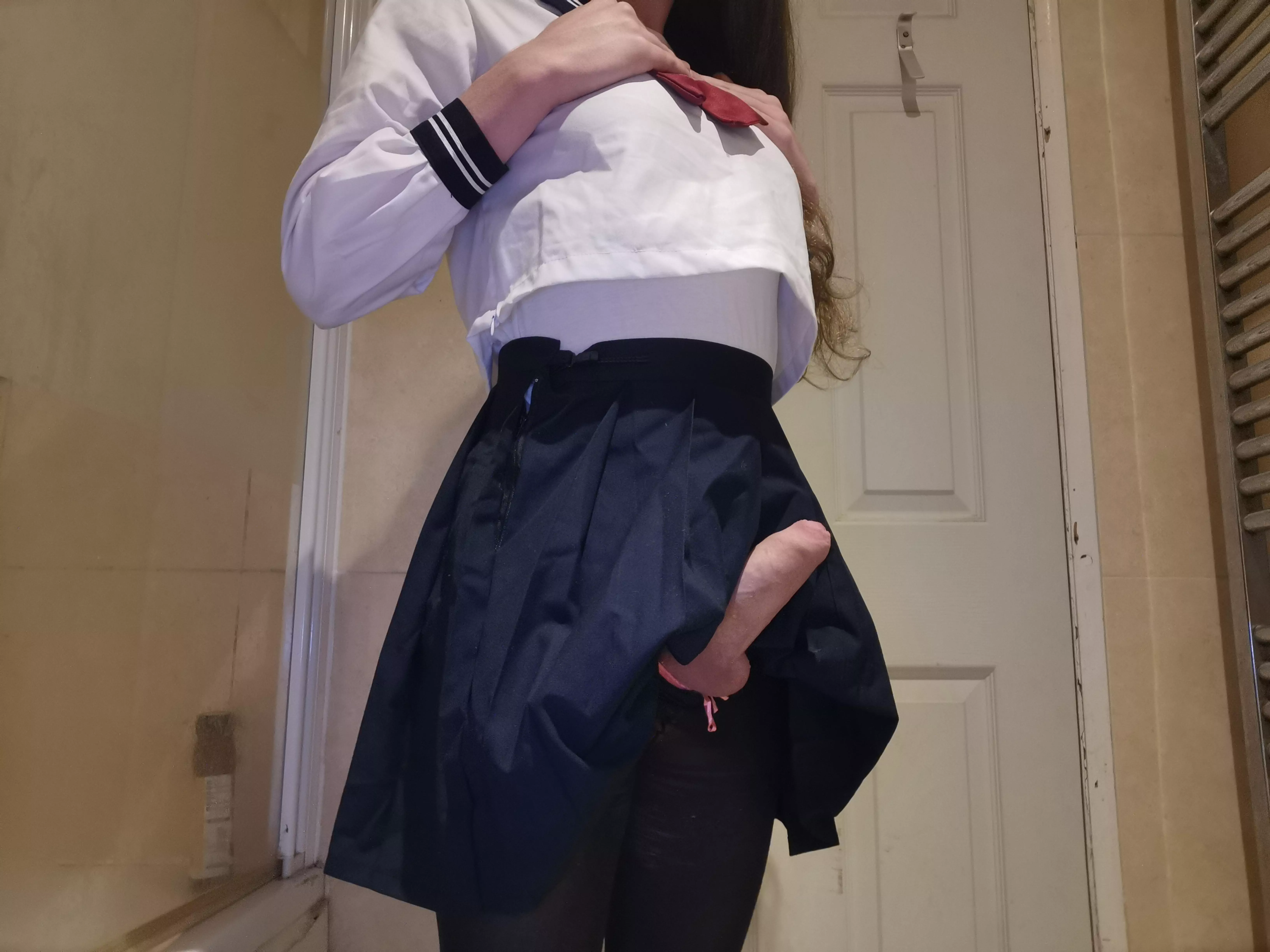 This school girl has a secret hidden under her skirt
