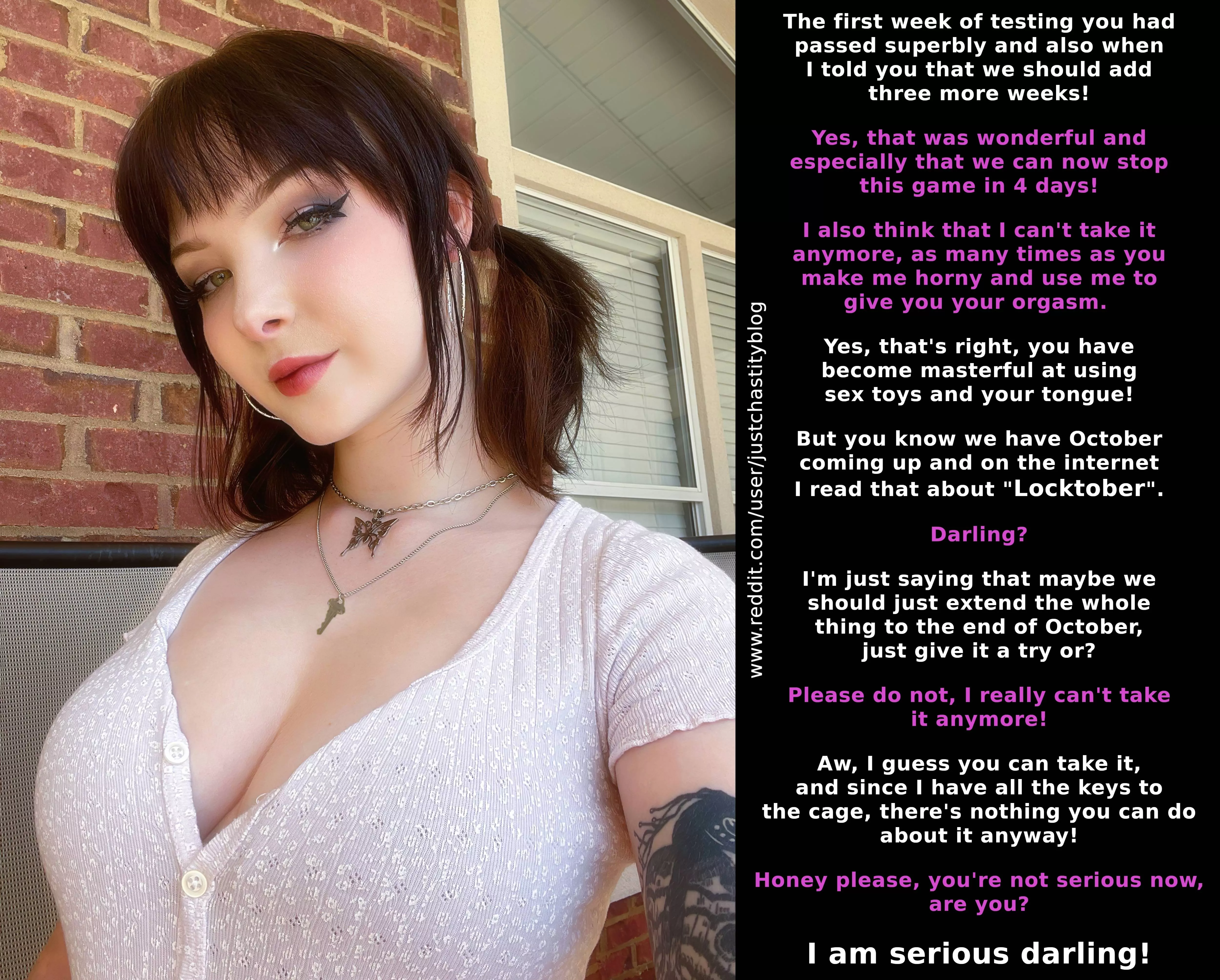 You wanted to try it out and she said yes? It is probably not as you had imagined? Too bad for you that she liked it so much and now she starts to use her power over you!