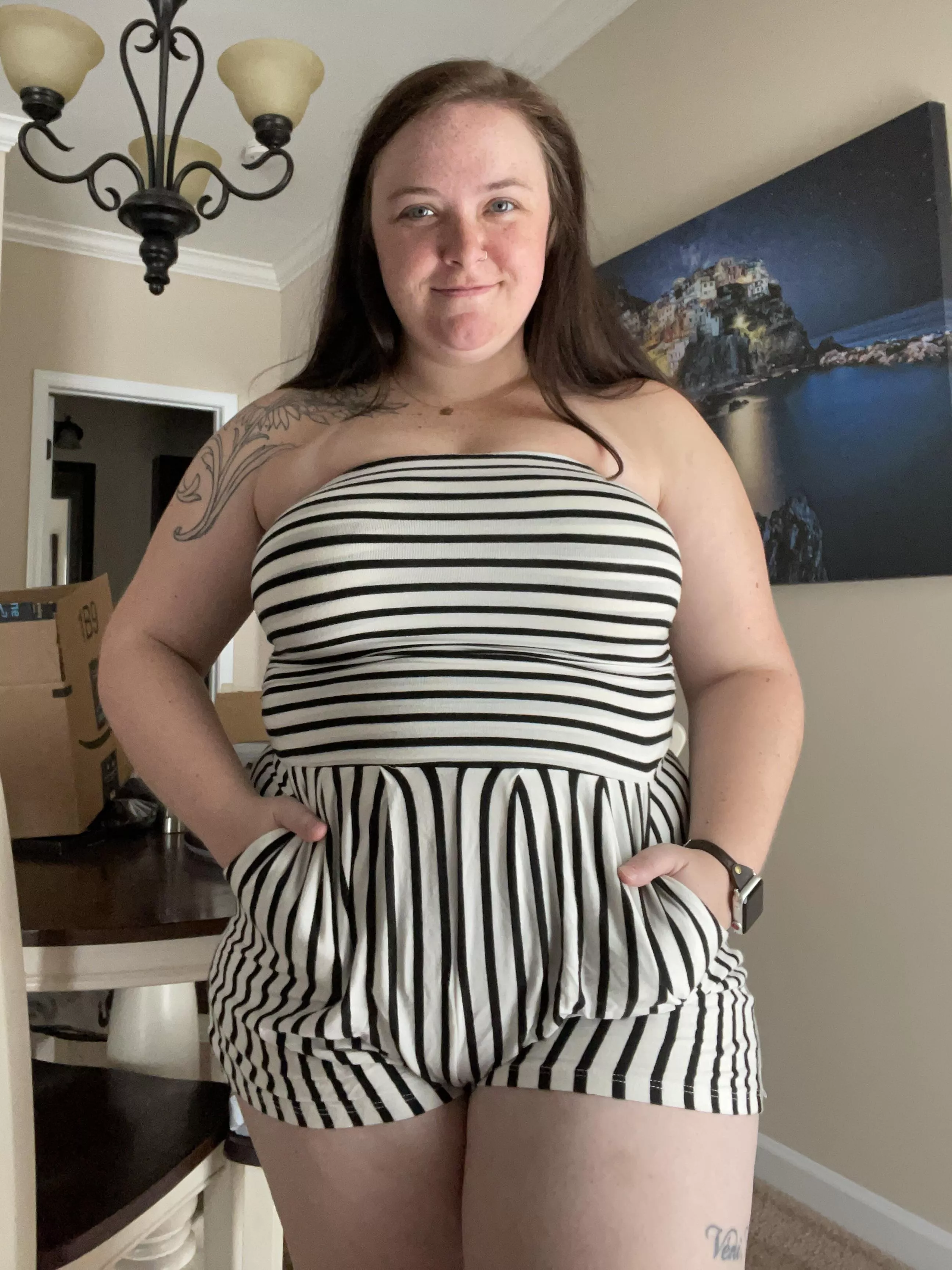 It’s mild… this romper is so cute! It frames my body so well.