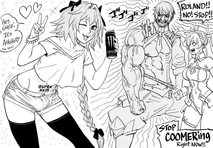 Roland going full Coomer at Astolfo, with Bradamante disgusted. (BB/BaalBuddy) [Fate/Grand Order]