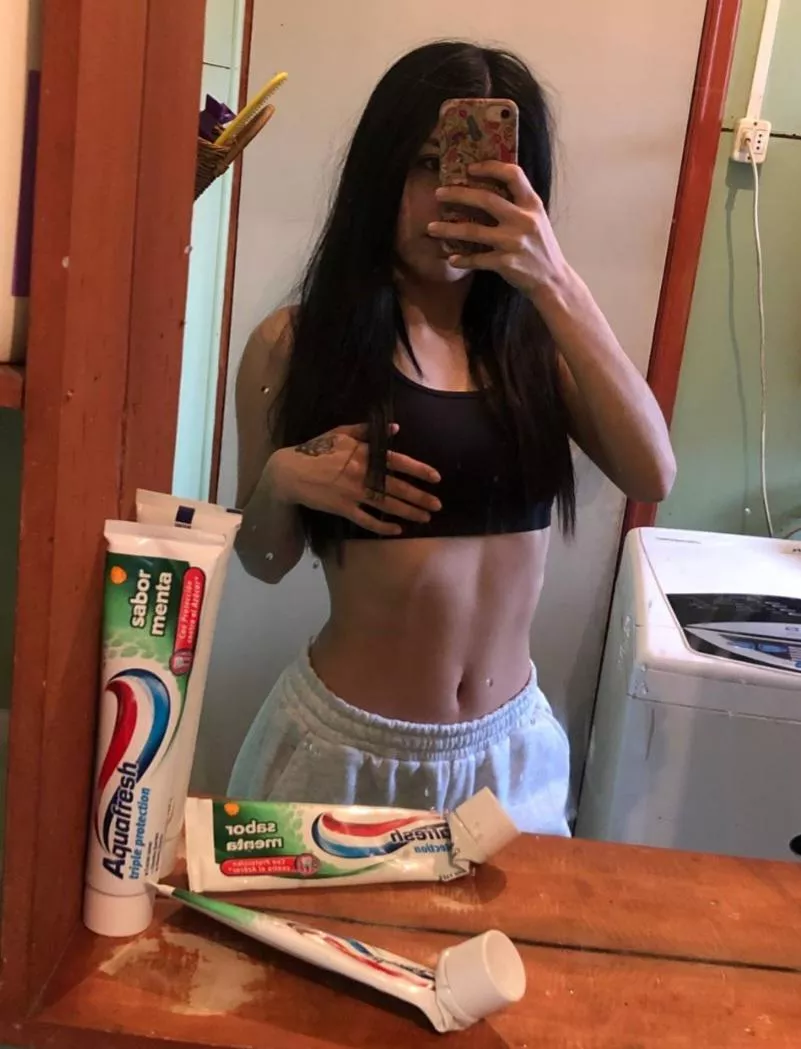 Daddy jerk me something else white on my face 😇 (little hint: no toothpaste)