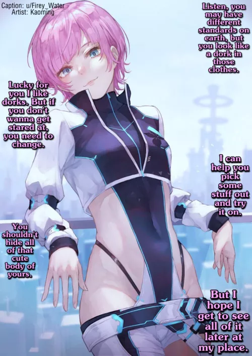 Futuristic fashion. [Gender Neutral POV] [Teasing] [Implied Sex]