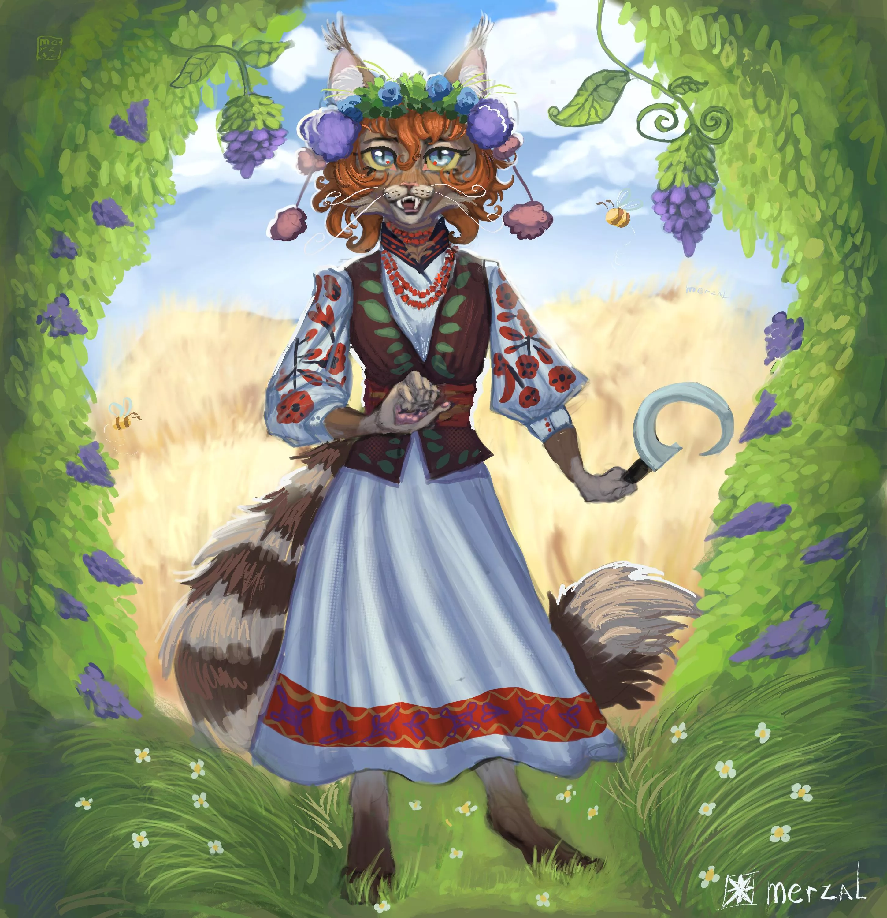 Folk kitty art by me