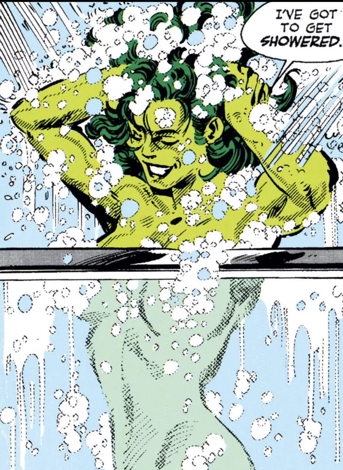 She-Hulk in the shower [Sensational She Hulk #40]