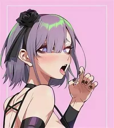 LF Color Source: 1girl, looking at viewer, bare shoulders, bikini, light purple hair, tongue out, hair flower, black nails, elbow sleeve, choker.