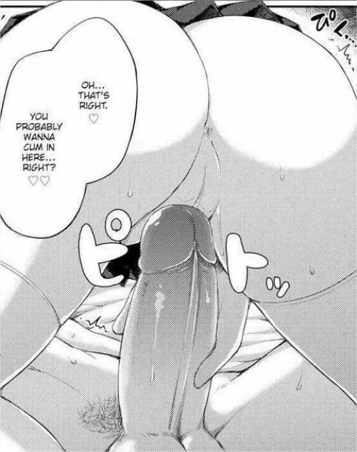 LF mono source: 1boy, 1girl, stockings, oh... that's right, you probably wanna cum in here... right?, japanese sfx, hand on penis, skirt,