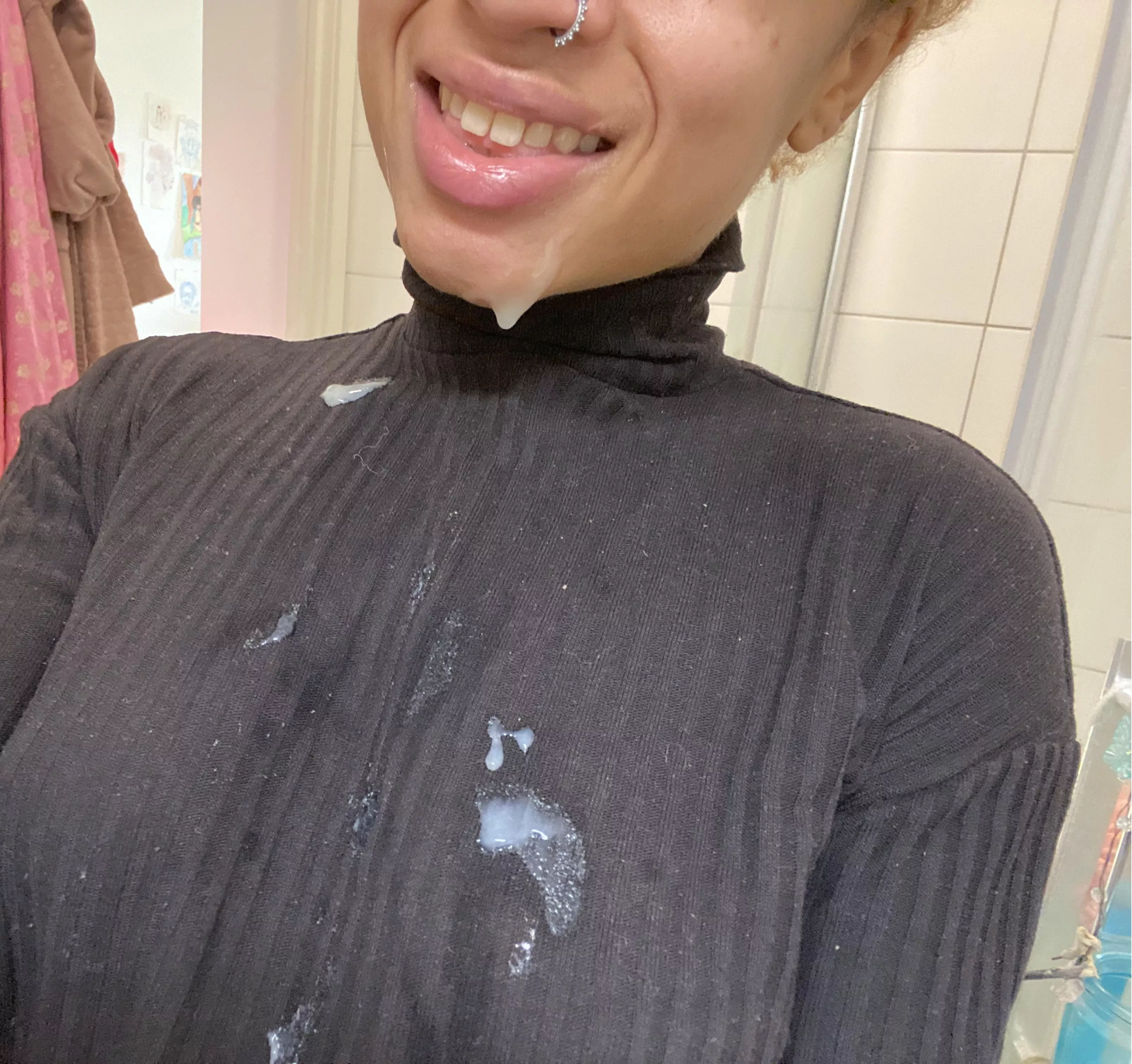 If he wants to cum on my clothes & my face, I’ll happily take it! First post here
