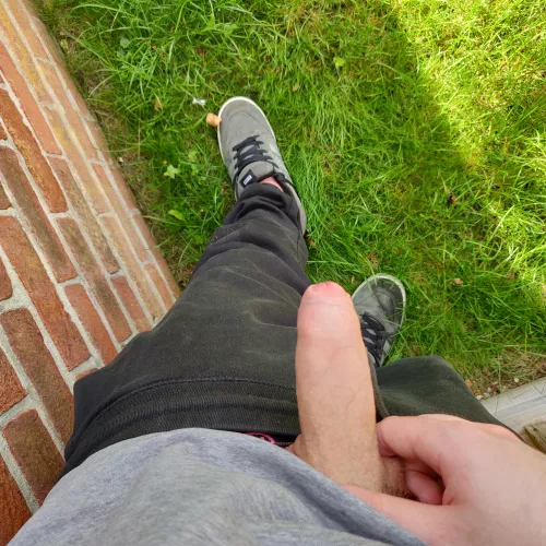 Only a couple windows could see this spot but still felt hot getting my cock out