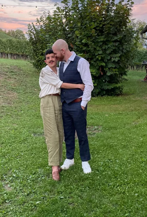 Bf and I (right) at a friend's wedding, liked this pic :)