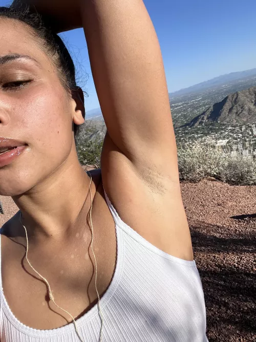 I know my pits are sexy and adorable, especially when they’re stinky and sweaty from hiking to the top of this mountain. Wish you were here to lick them and cool me off during my work out!
