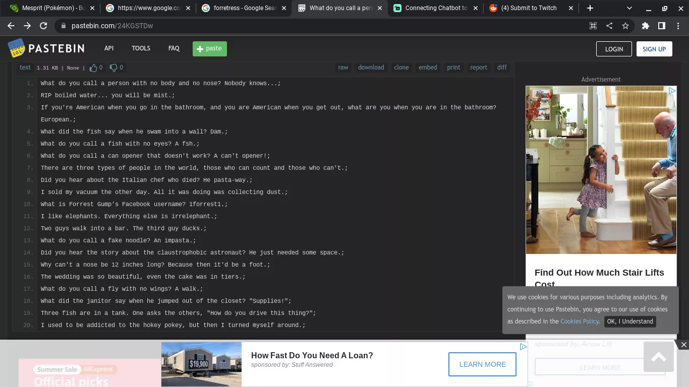 Im trying to make a joke command, but its coming up as Unexpected Identifier. The command is in the comments. Any ideas?