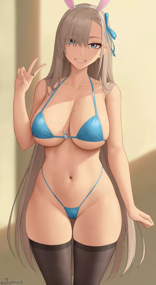 Thick Cute Girl in Blue Micro Bikini [@saphnart]