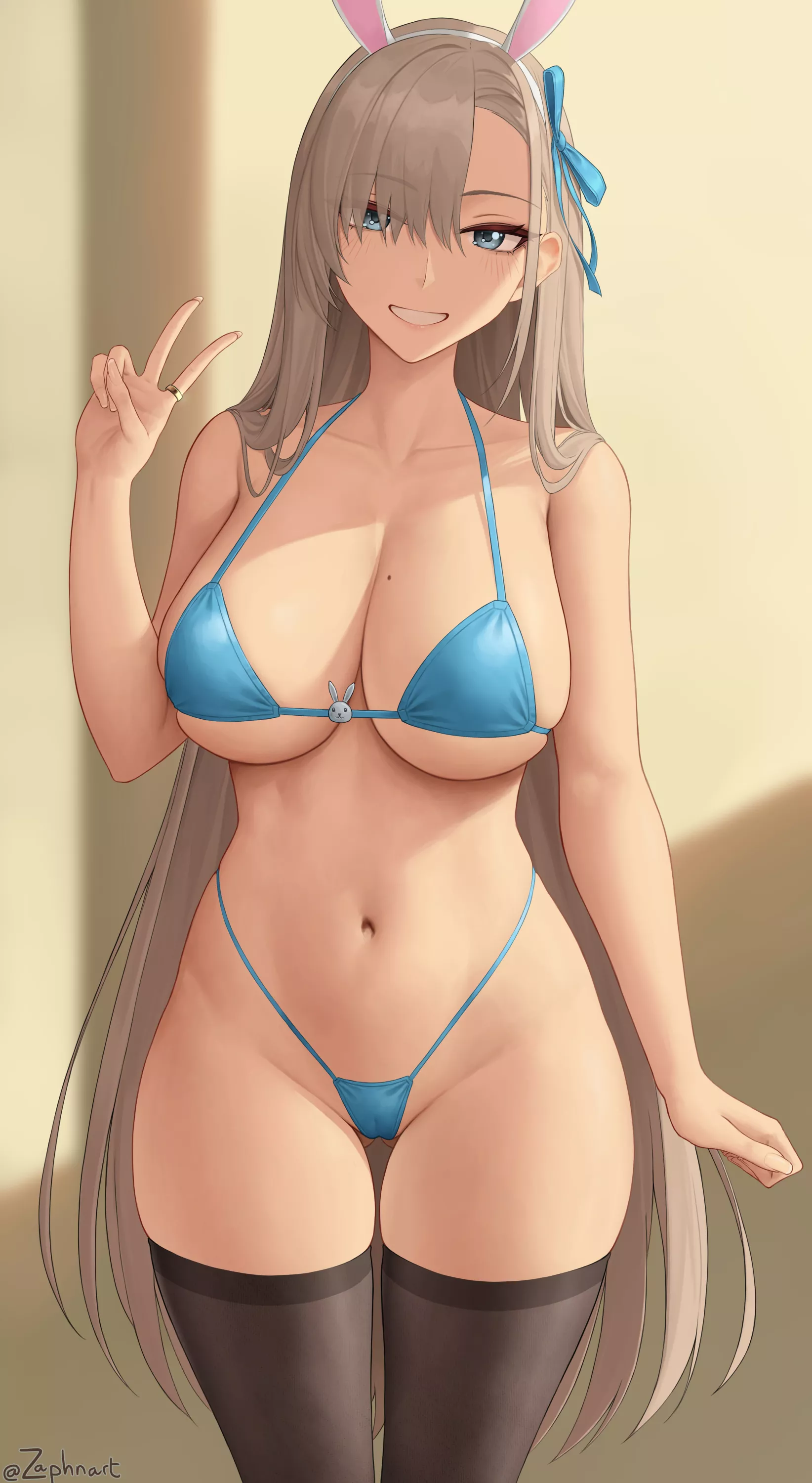 Thick Cute Girl in Blue Micro Bikini [@saphnart]