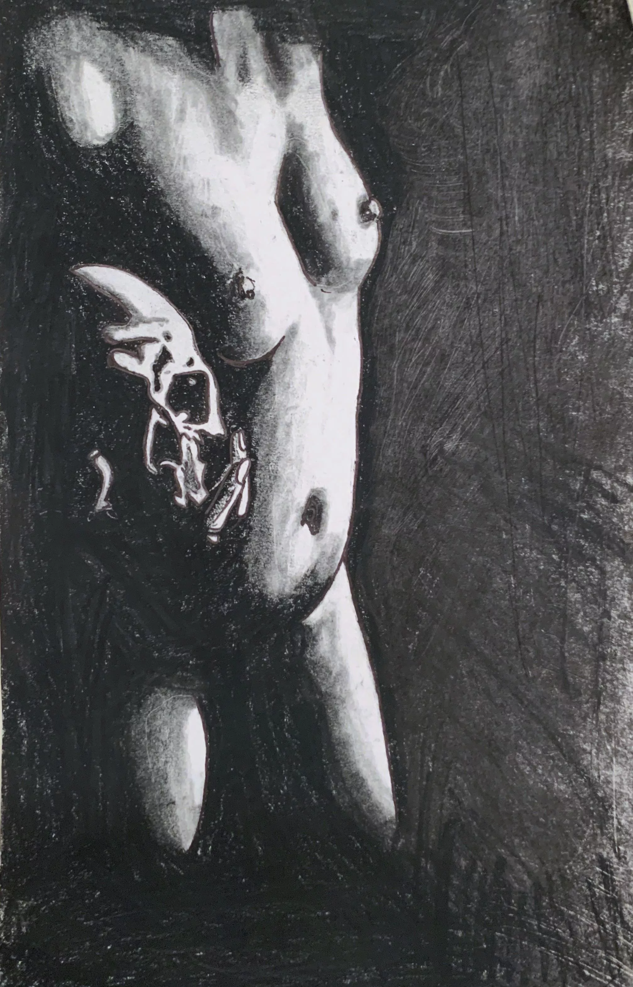 Finally finishing the charcoal rub, hands black, and her body glowing through…made me feel dirty.