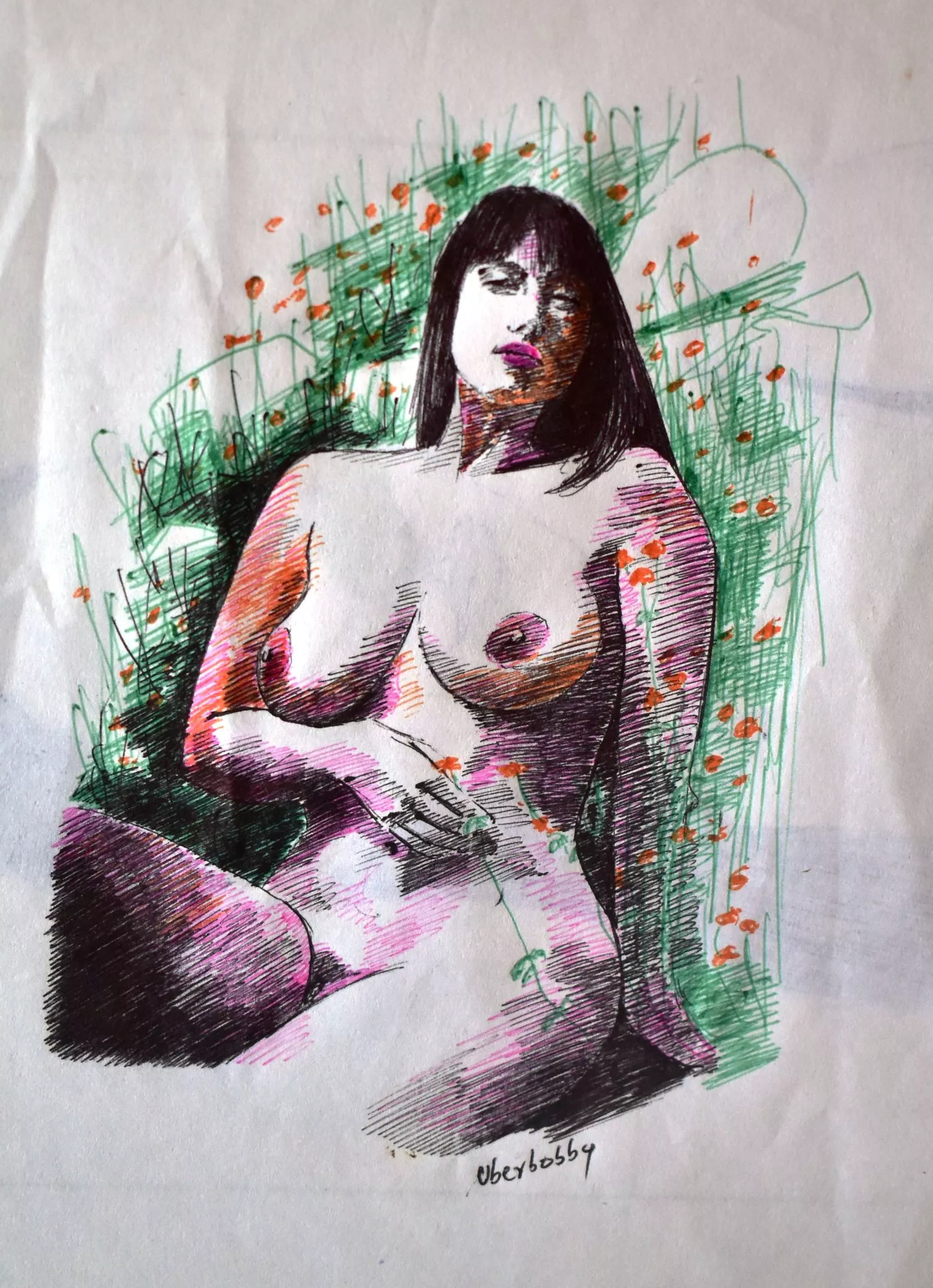 Attempted to sketch lillias with different color inks