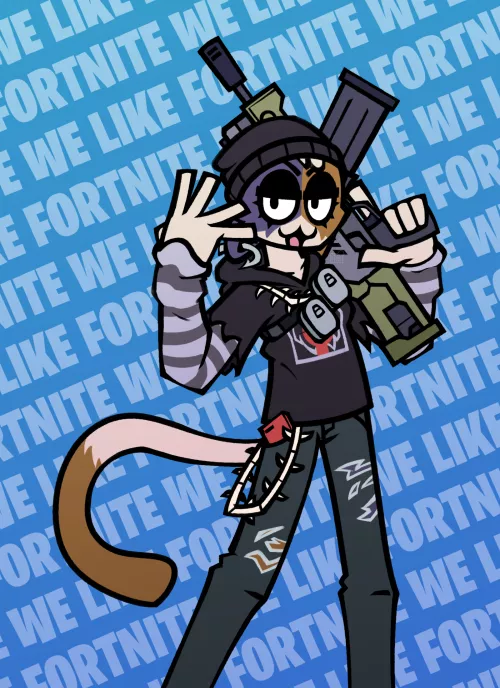 Emo Fortnite Cat! [Art by me, @HowYaBenn on Twitter]