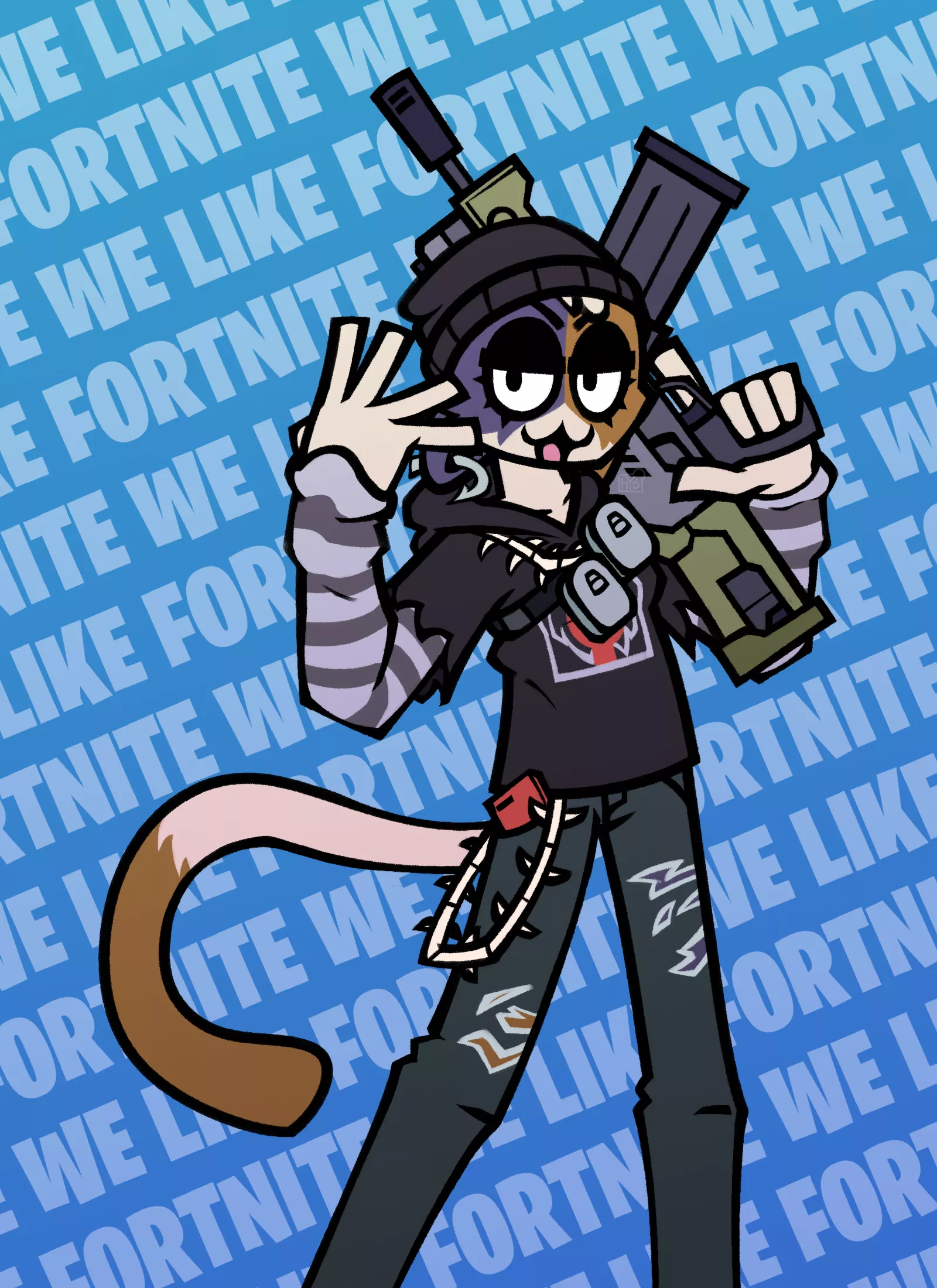 Emo Fortnite Cat! [Art by me, @HowYaBenn on Twitter]