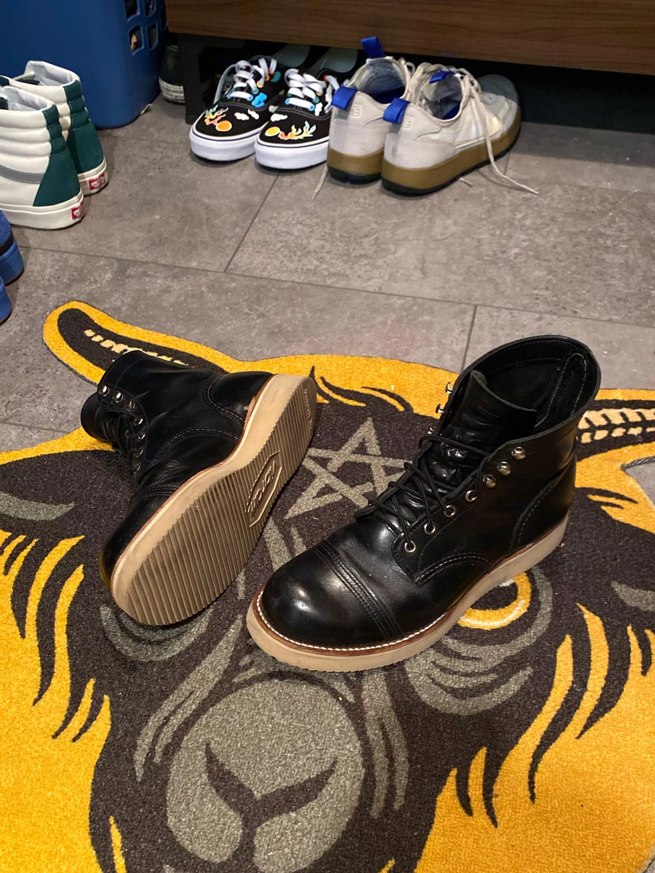 6 year old Iron Rangers, when I had the re-sole done, they put a shine on them. I don’t hate it honestly.