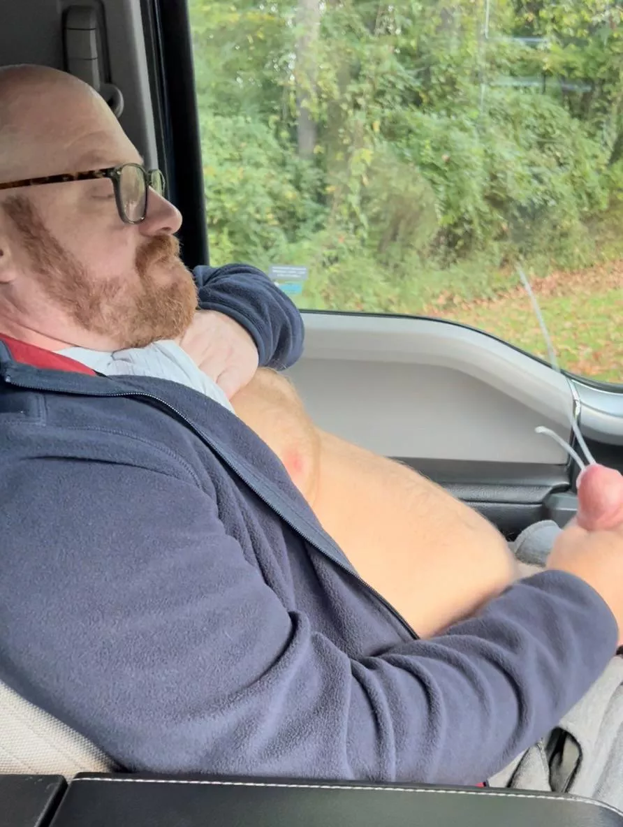 Dad shooting his wad on the truck ceiling