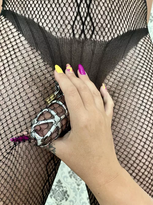 Getting him ready for Locktober while making him wear some fishnet. I love toying around with pathetic sluts. Do you wanna be the next one?