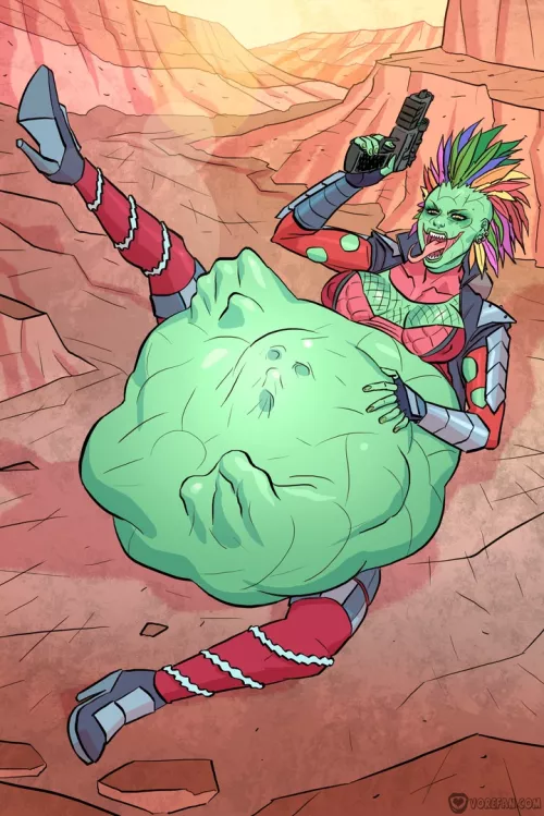 {Image} Wanted: Fed or Alive (same size vore, alien girl, vore belly, belly expansion)