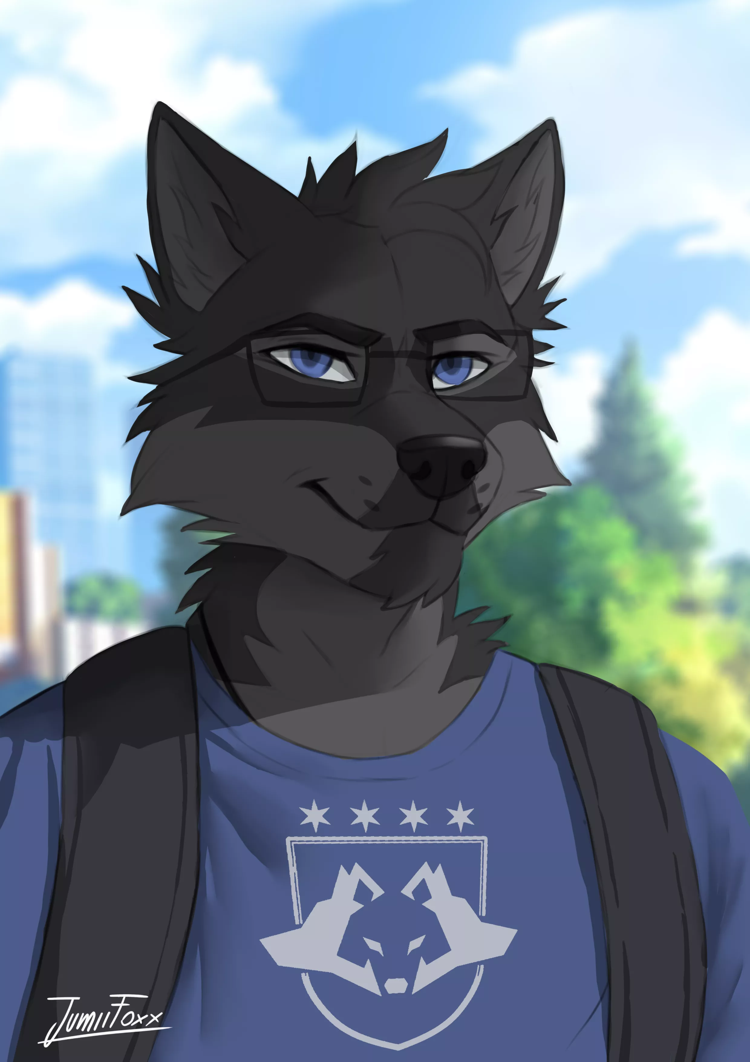 [Art by me] Just finished this black wolf Illustration! Guess his age 🍕 (I'm @JumiiFoxx on Twitter) also my commissions are open!!