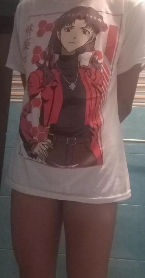 hi hi! do you like my misato shirt? stop looking at my legs please >:{