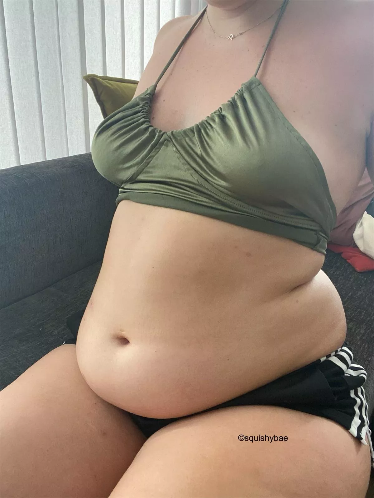 I know you’ll be focusing on my belly, but look at my thick thighs too 😏