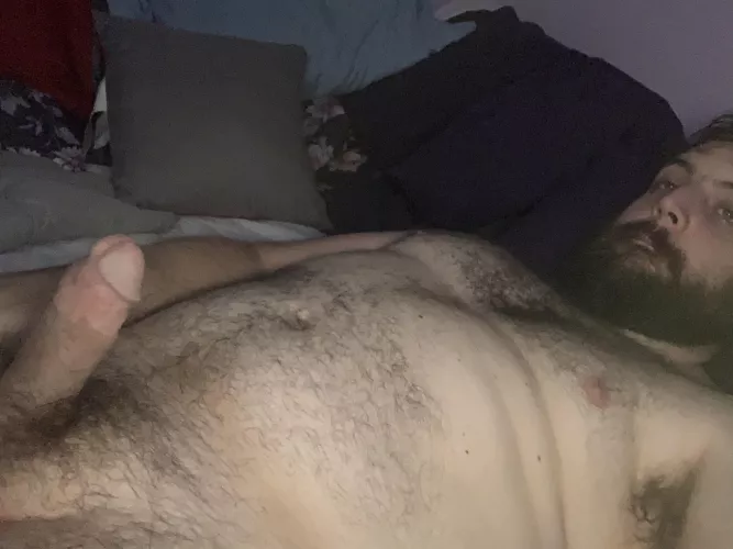Come play with my chest hair as I stroke my cock