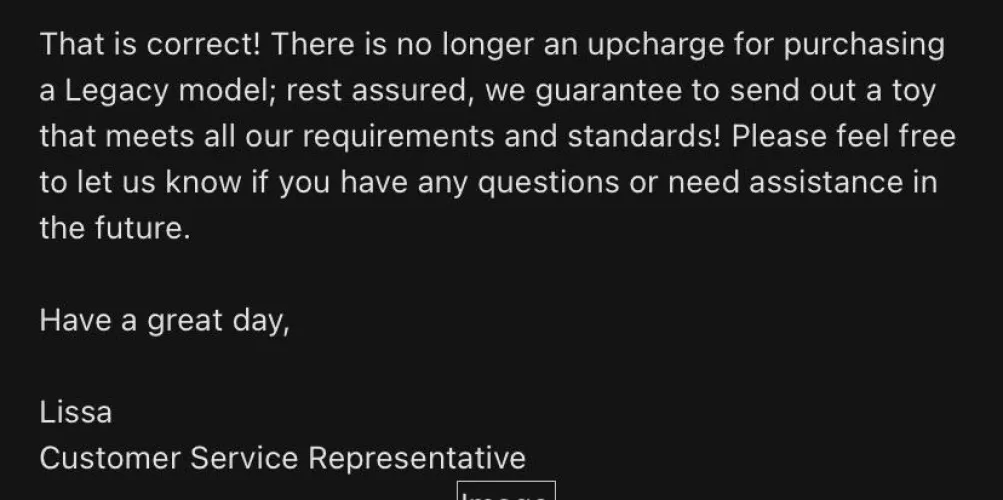 📢 FYI for anyone planning a custom order. Got confirmation that there is no upcharge for Legacy toy orders 🥳