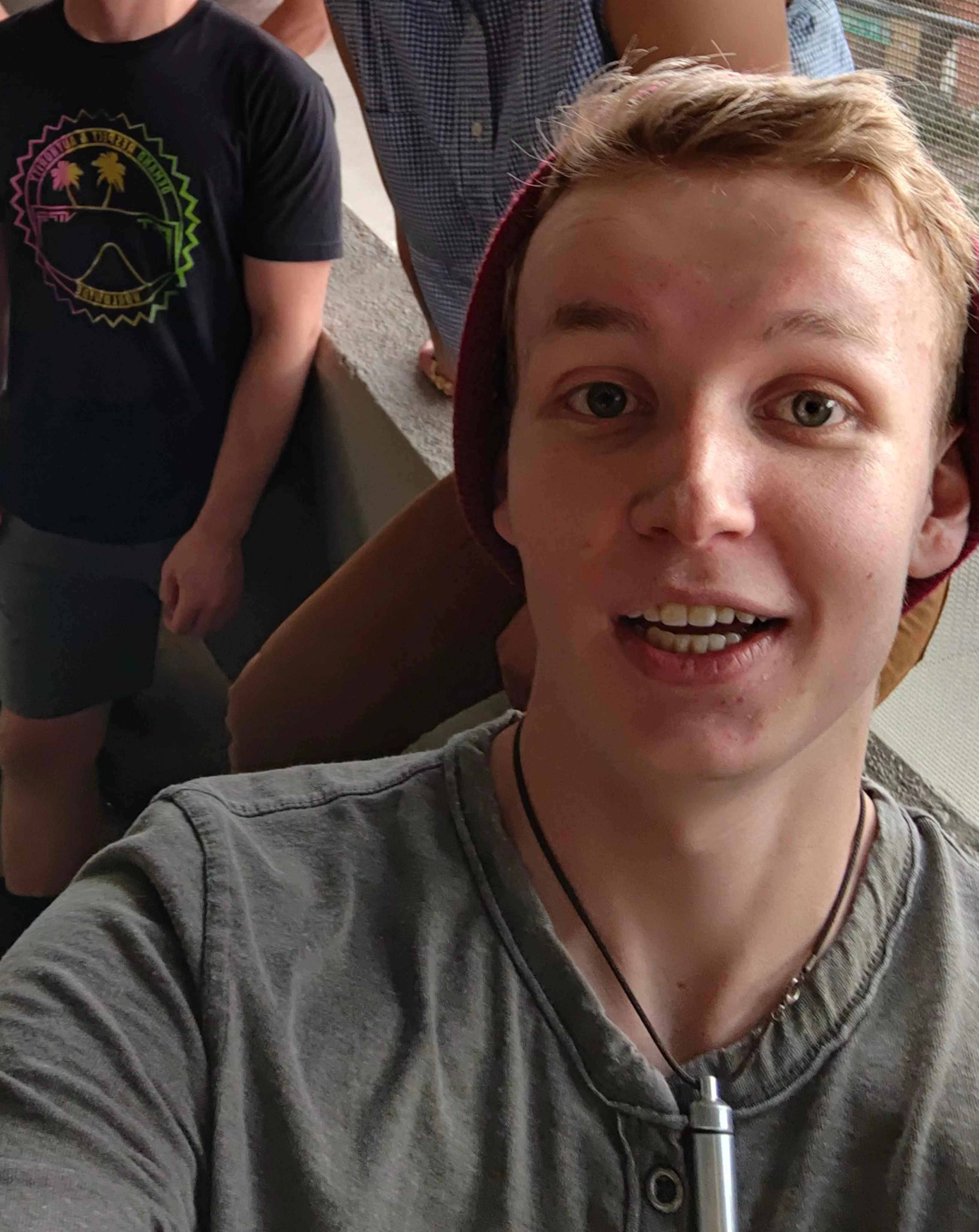 Roller blades up to the top of a parking garage with some friends. Going back down was scary