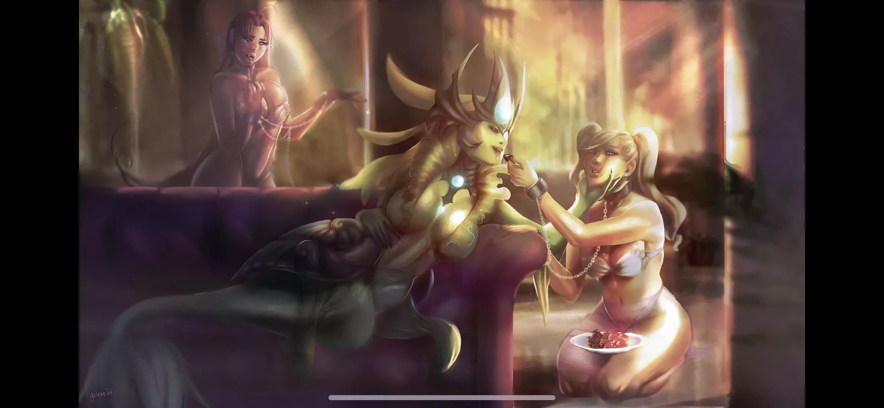 Cute girl gets forced to feed ruthless monster girl while chained beta girl in the back watches