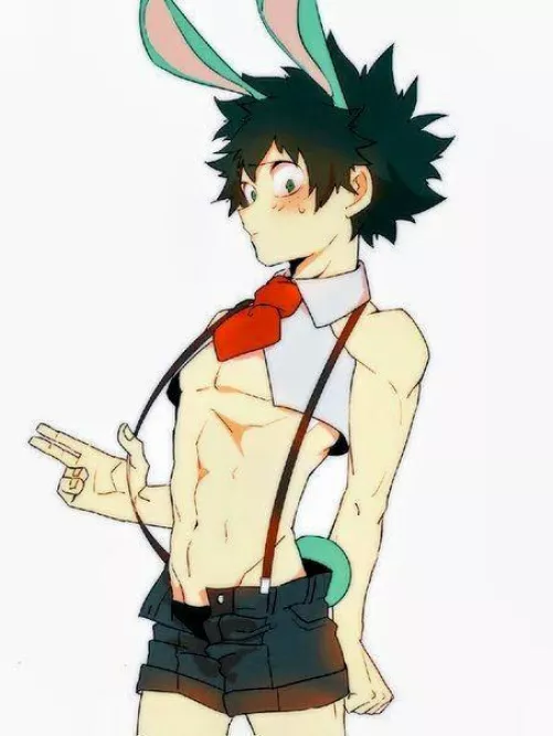 Izuku Midoriya (Deku) trying on something Ka-chan told him to
