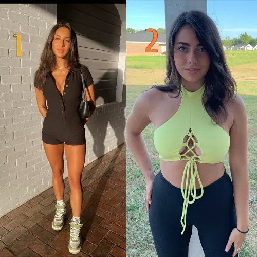 1 or 2 Who's hotter? Me and a friend can't decide. (More pics in my profile)