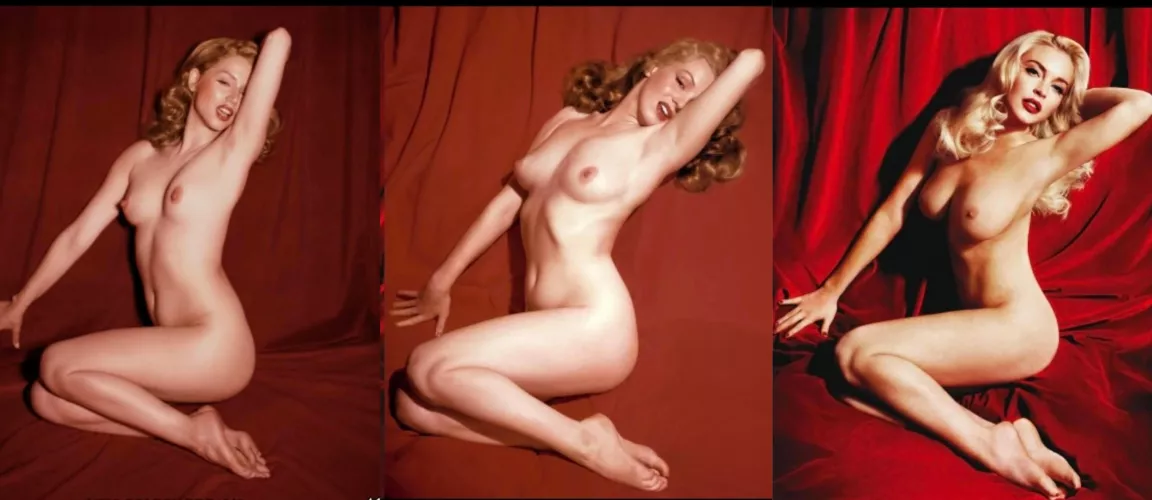 Ana De Armas, Marilyn Monroe and Lindsay Lohan doing the same topless pose.