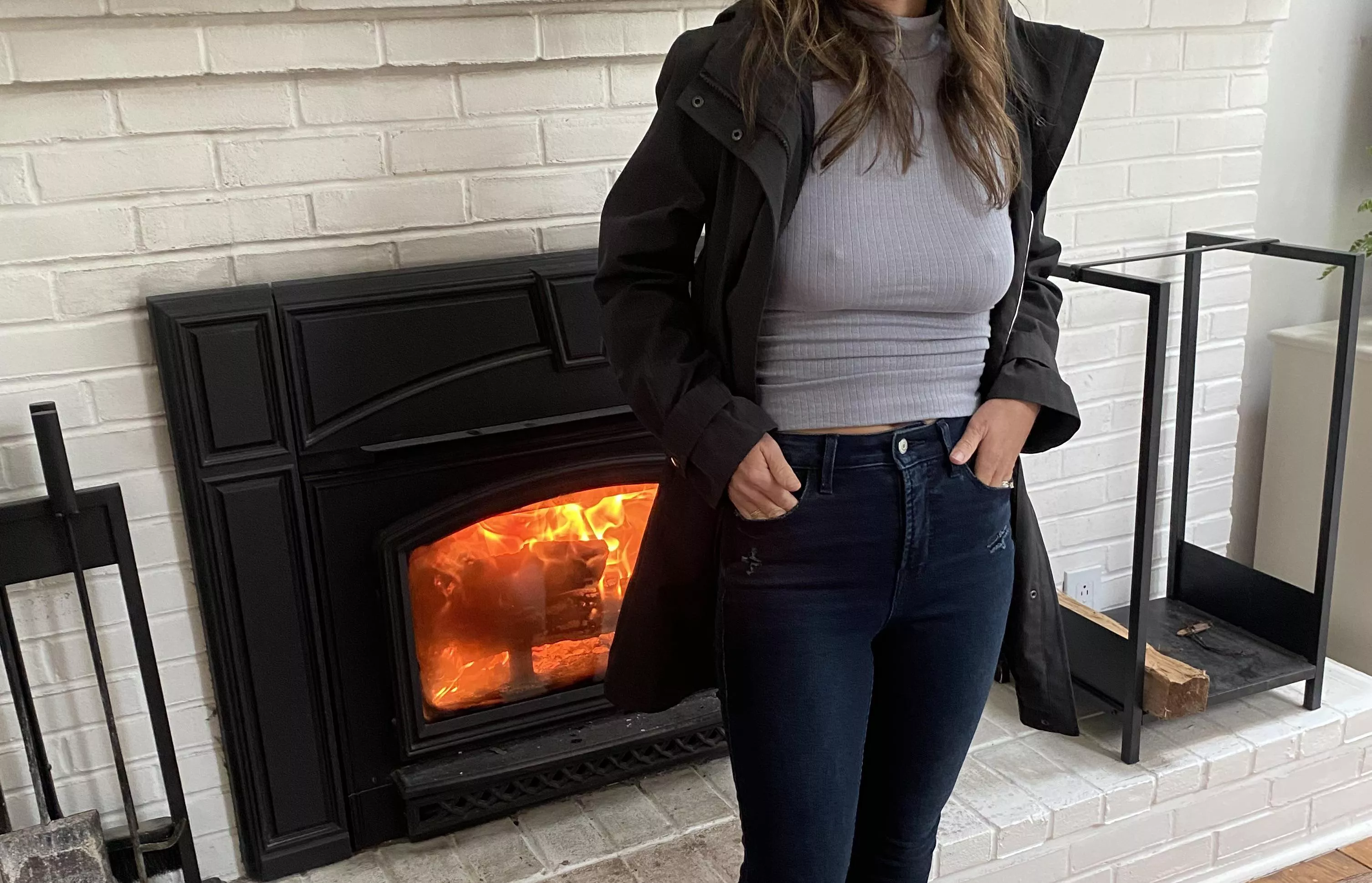 Getting a little too chilly out for my favorite thin turtlenecks…but it certainly makes my hairs stand up to walk in and stand in front of our fireplace.
