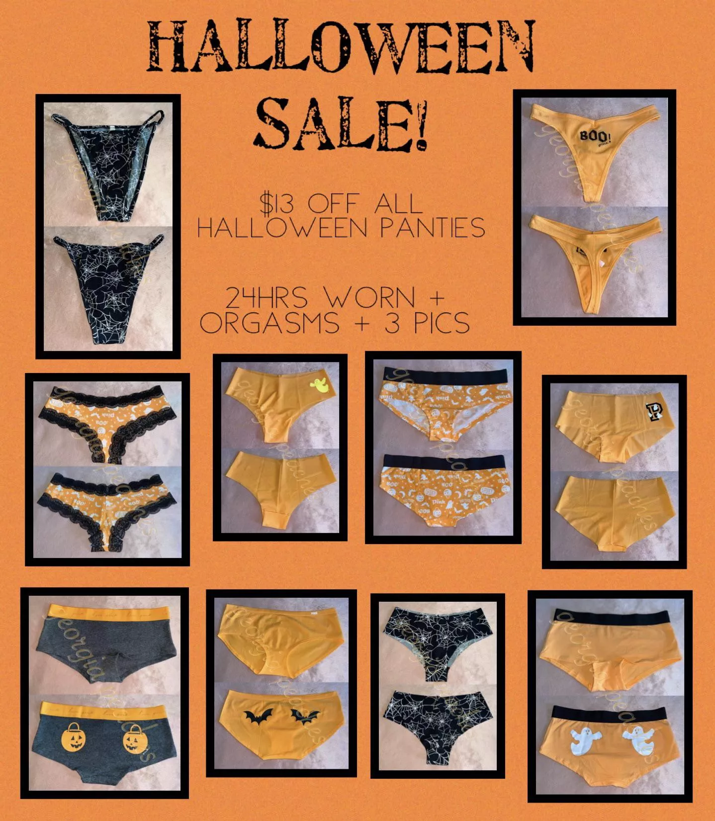 🧡🖤 NOTHING SPOOKY ABOUT THIS SALE🖤🧡 order any of my halloween themed panties & get $13 off 🎃 24hr wear or more 🎃 orgasms 🎃 3 pics 🎃 fetish friendly add ons available 🎃 [US] shipping/tracking info [PTY] [SELLING] message me 
