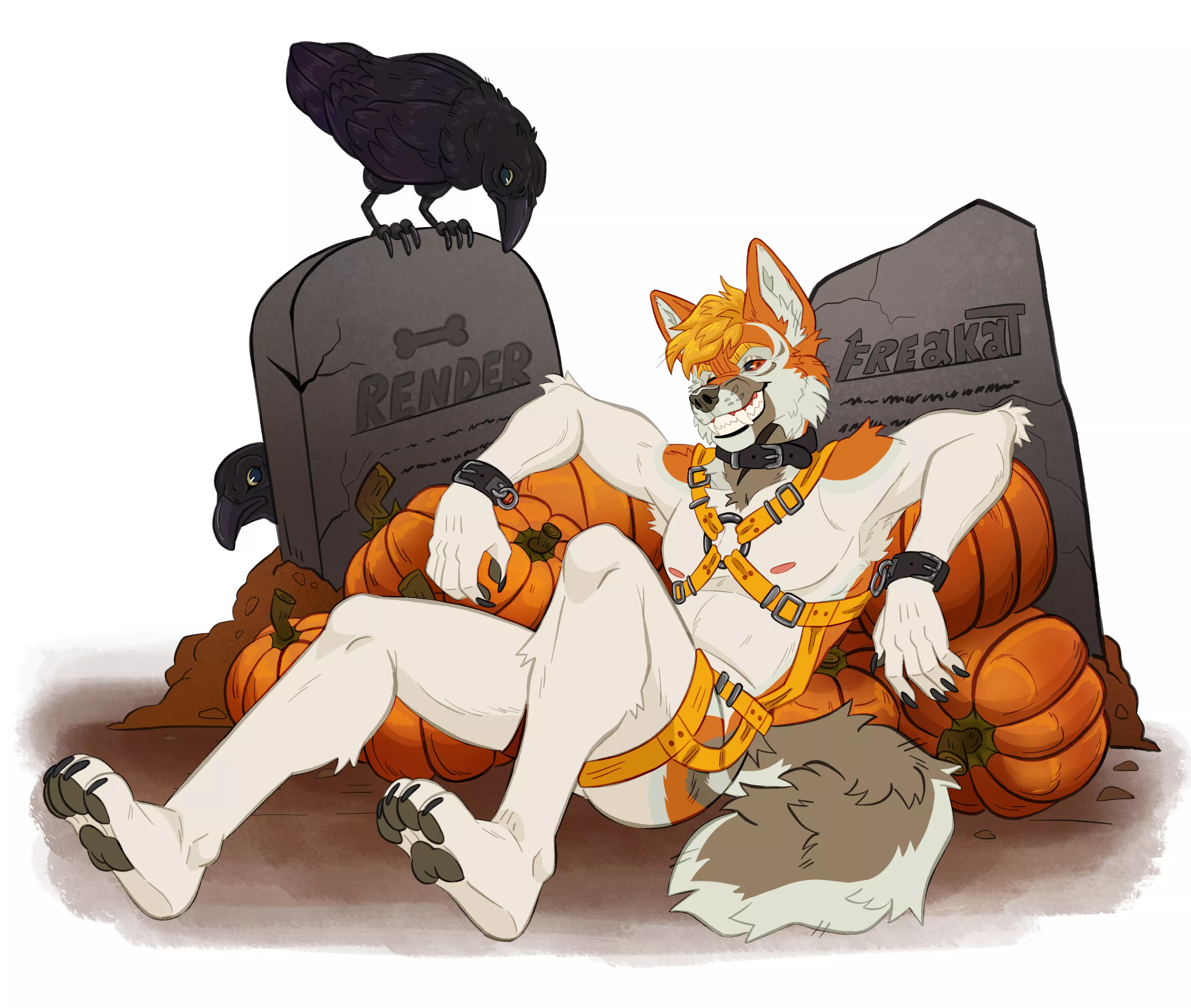What do we have here? Got lost ? Don't you know that there are wild foxes lurking around this graveyard~ ? 🦊😏🪦[Art by freakat17 on Twitter]