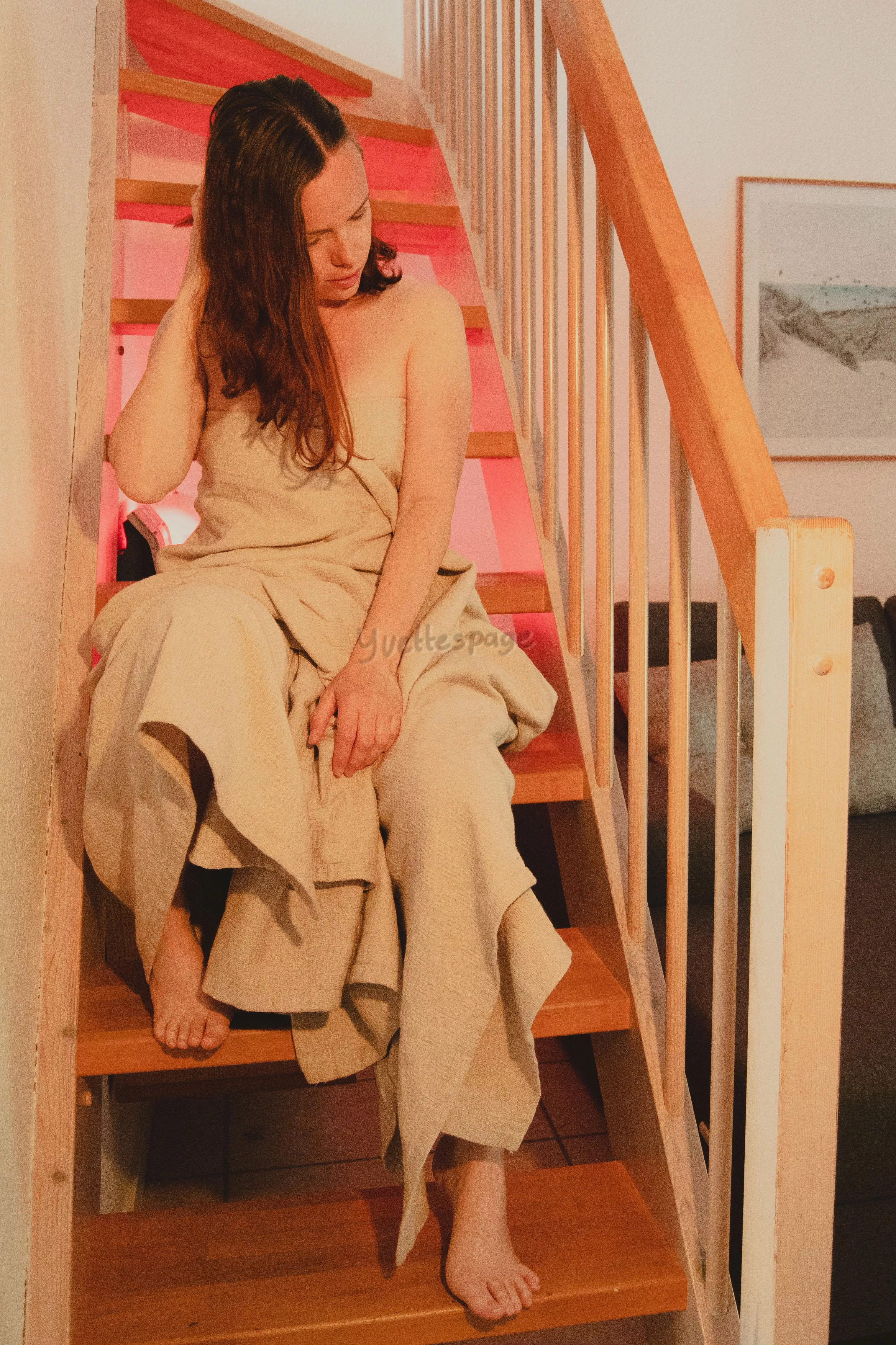 Come sit next to me on the stairs