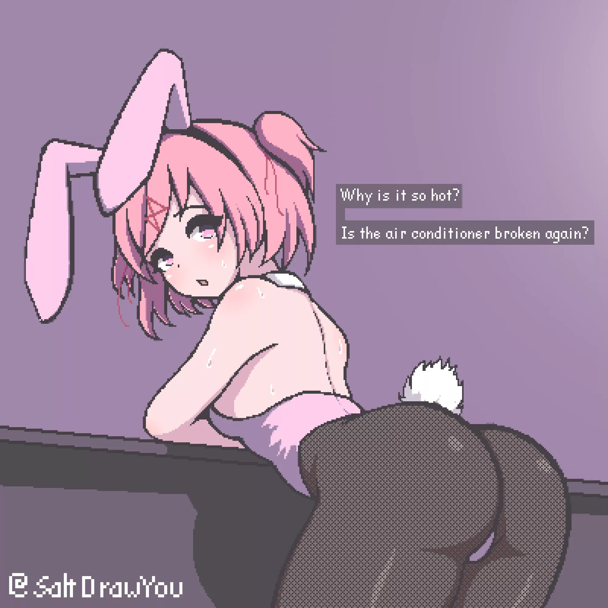 natsuki in a bunny outfit, artist (@saltdrawyou)