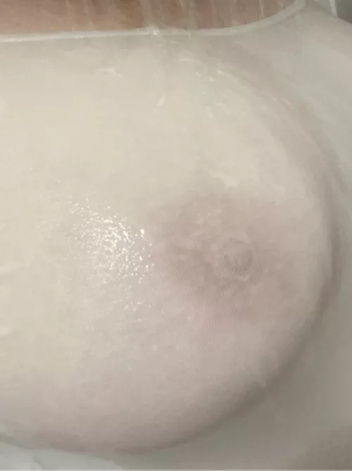 Rain, white top and no bra.