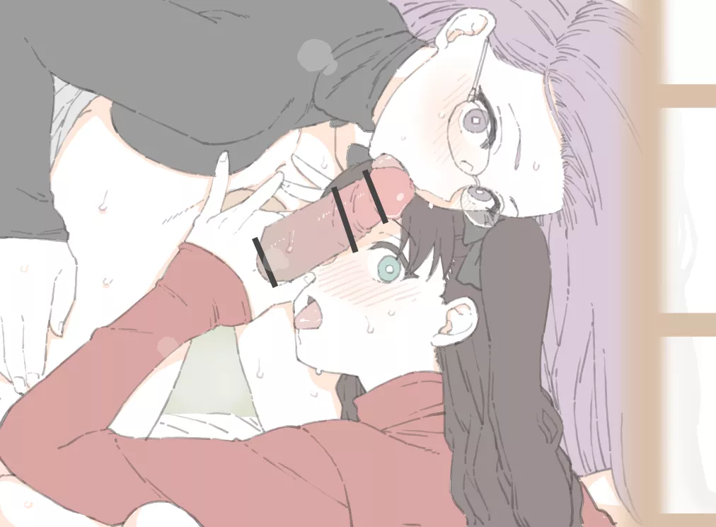 Rin and Medusa caught giving a blowjob (kireinamo)