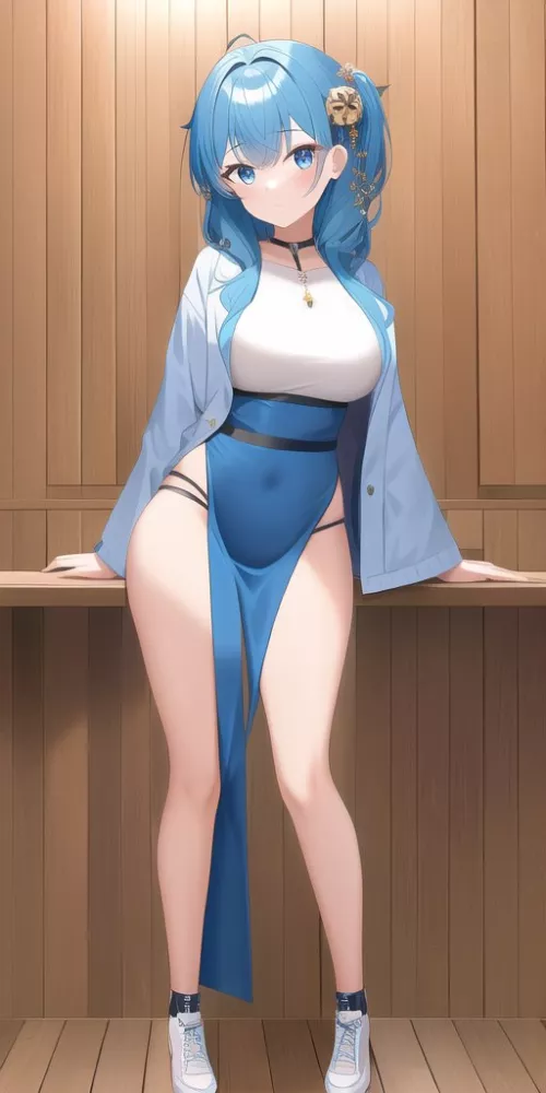 Showing off what's under her jacket [NovelAI]