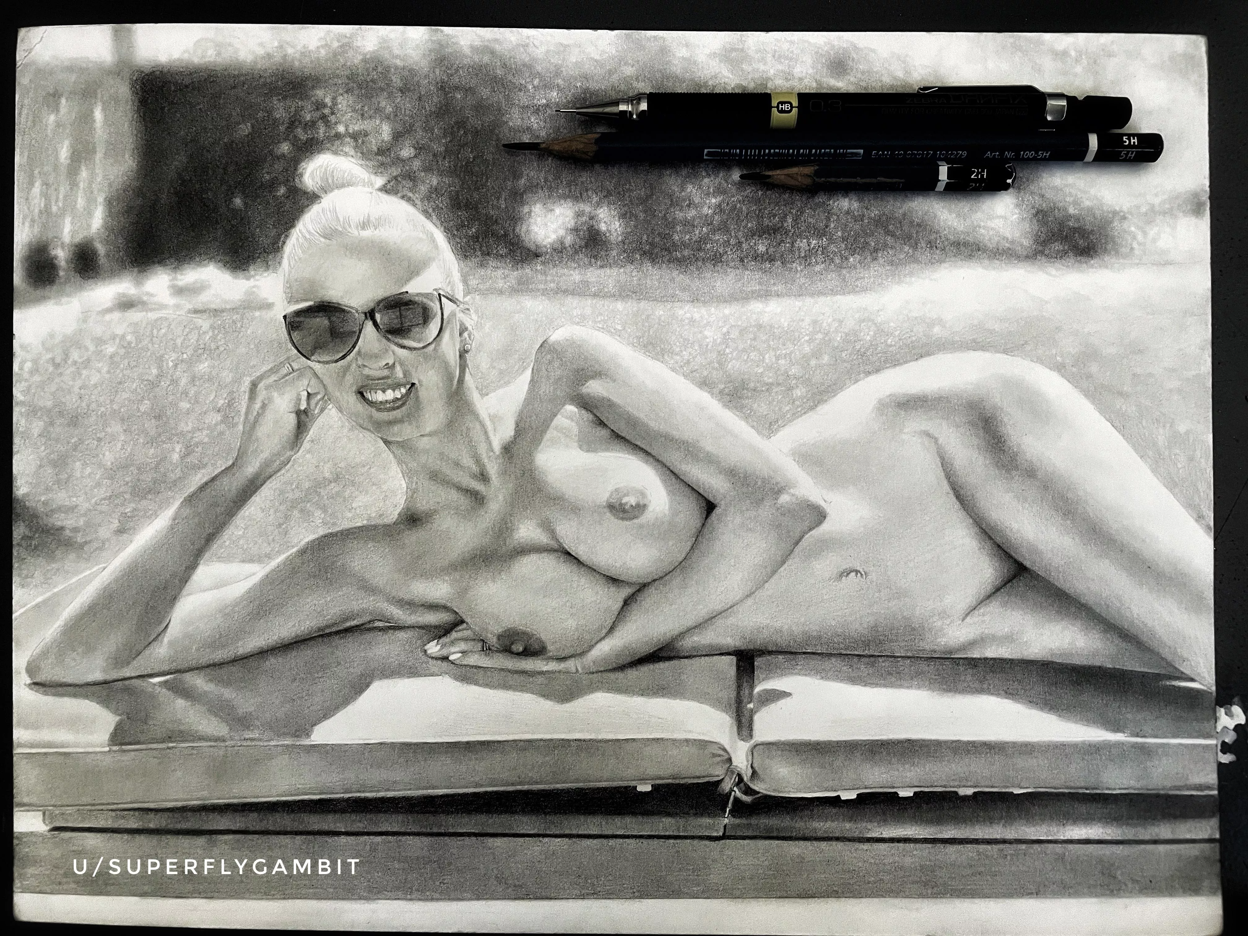 <summer vibes> by <me> graphite drawing on Bristol board
