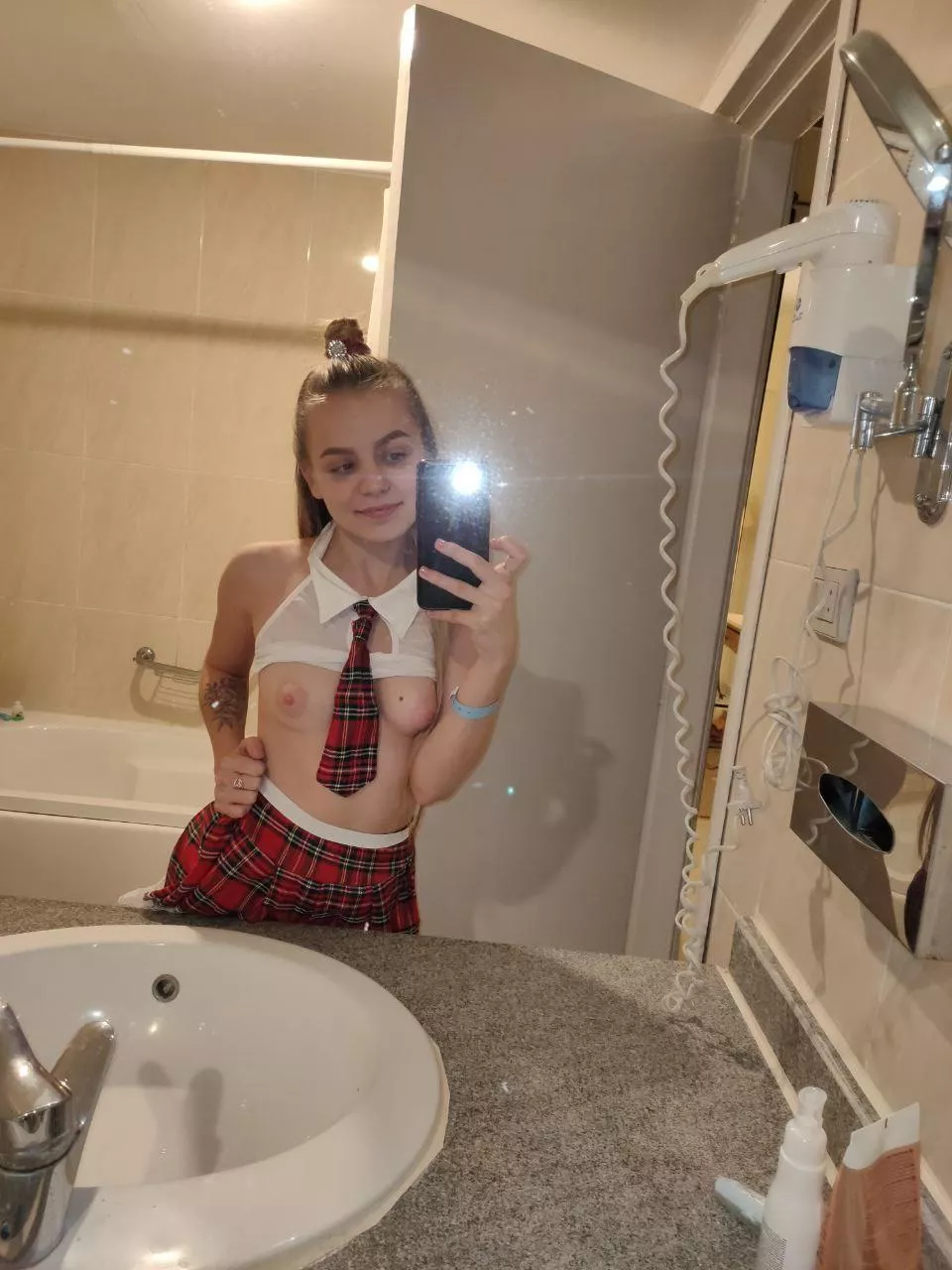 Looks like my boobs popped in my schoolgirl costume ?
