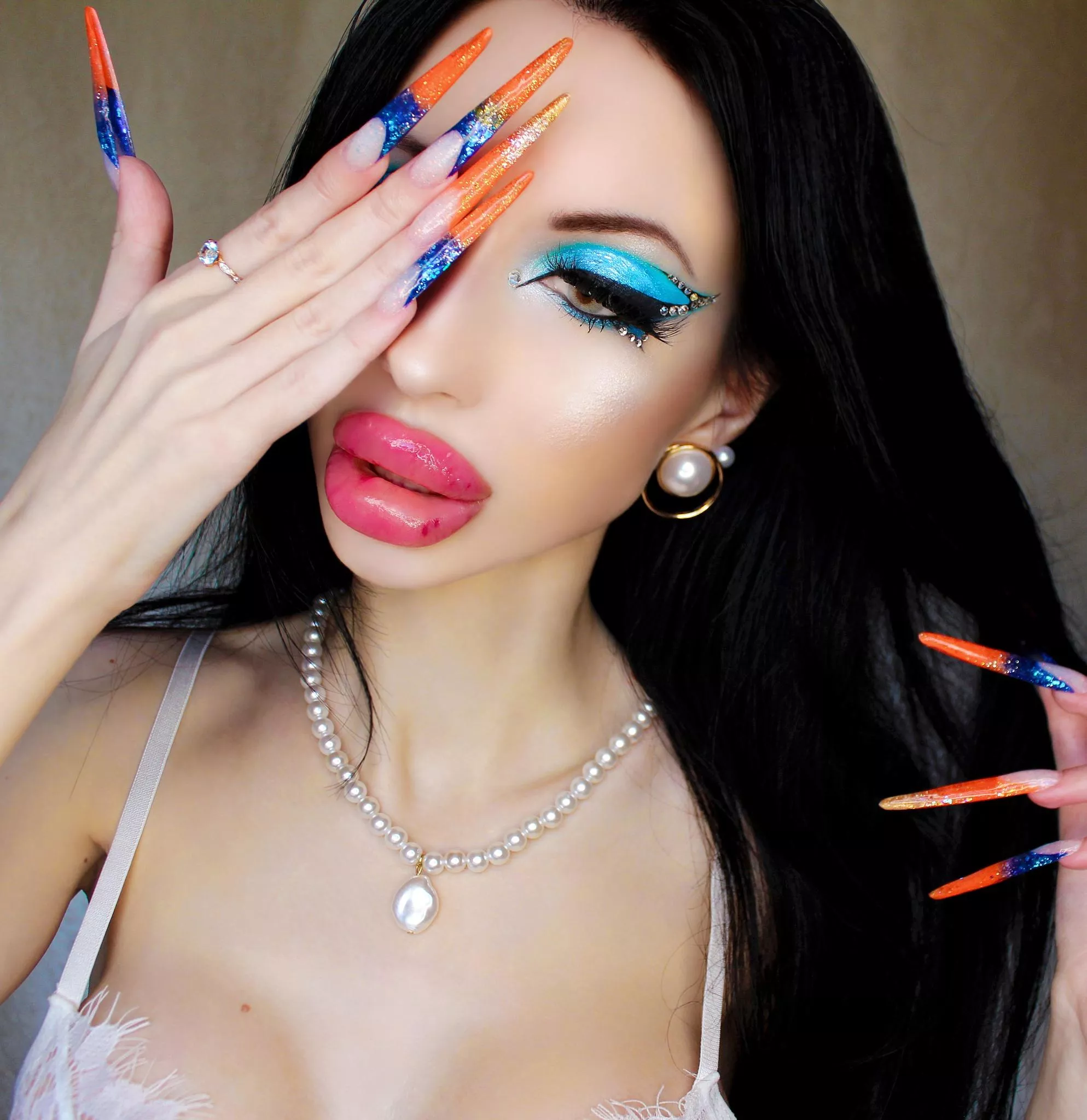 Orange long nails