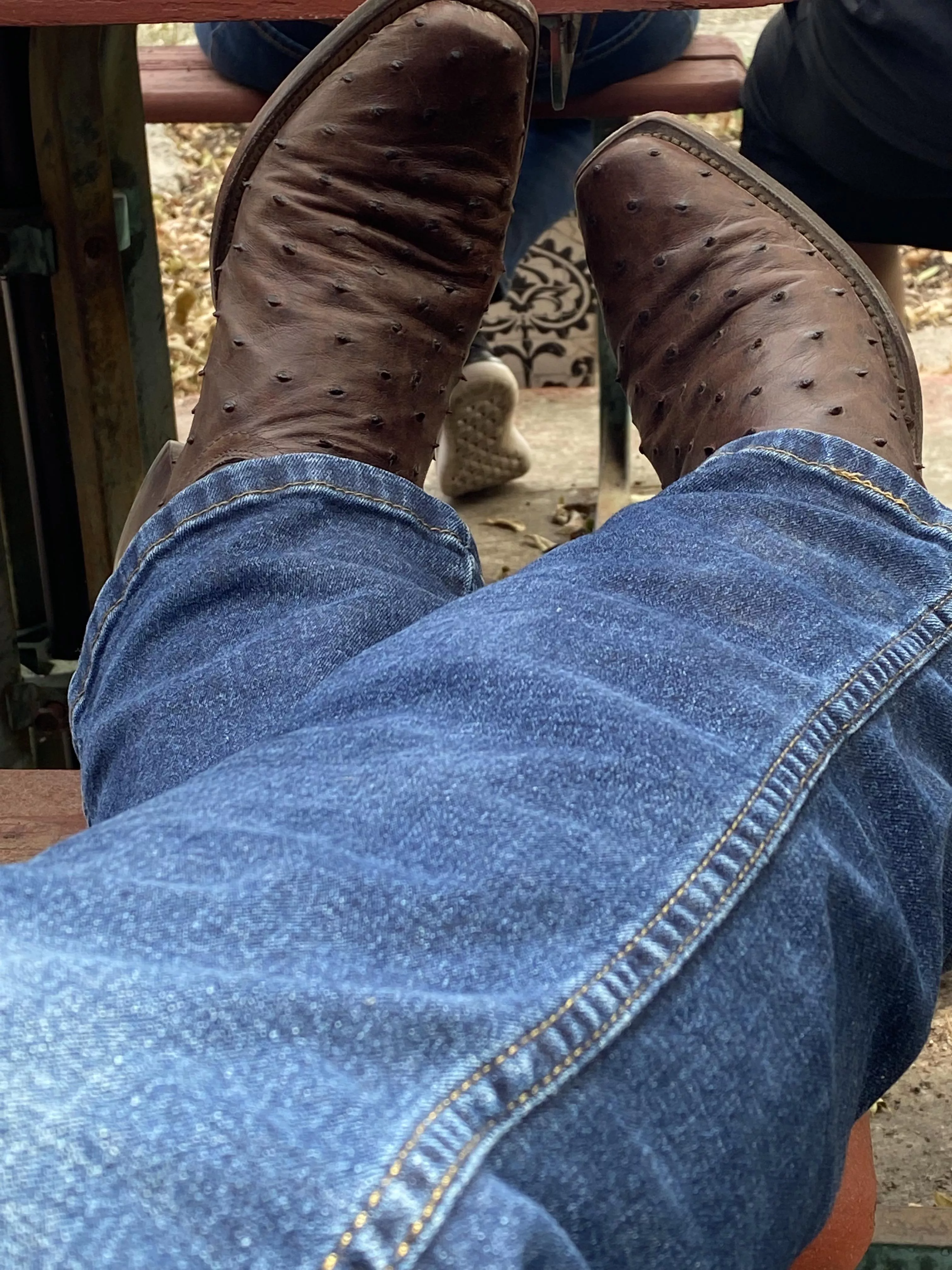 Relaxing in my Ostrich boots. Have an awesome Saturday y’all.