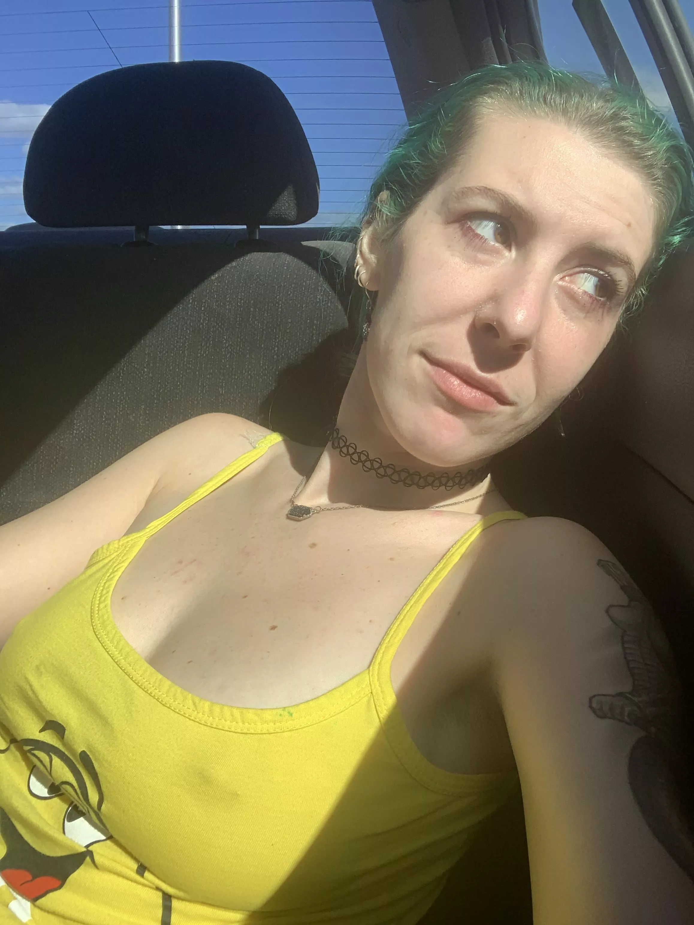 Braless car ride